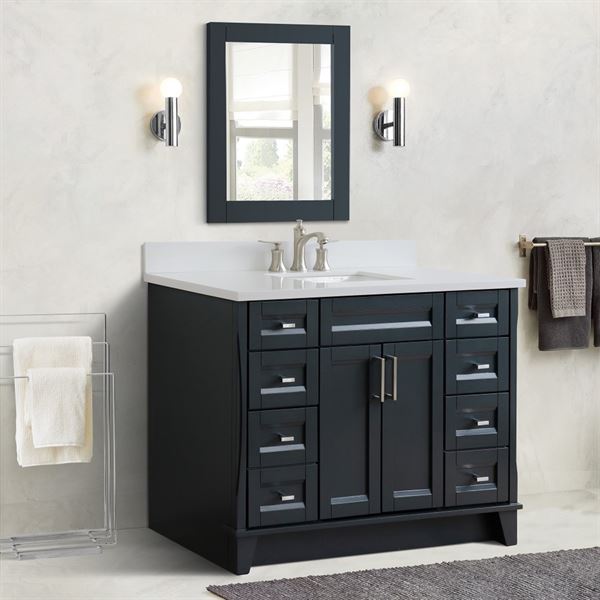49″ Single Sink Vanity in Dark Gray Finish with White Quartz and Rectangle Sink