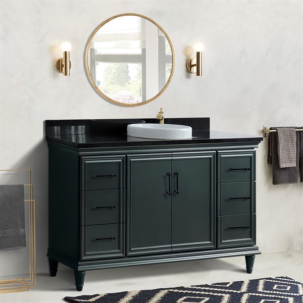 61" Single Sink Vanity in Dark Gray Finish and Black Galaxy Granite and Round Sink
