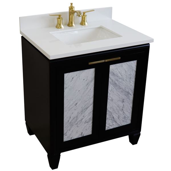31" Single Sink Vanity in Black Finish With White Quartz With Rectangle Sink
