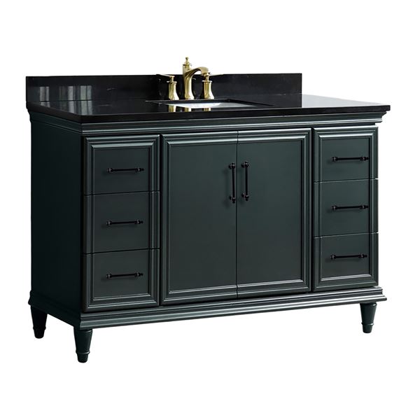 61" Single Sink Vanity in Dark Gray Finish and Black Galaxy Granite and Rectangle Sink