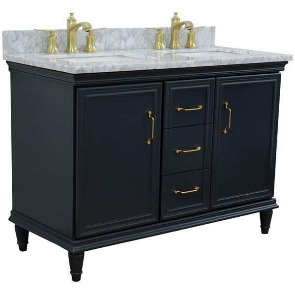 49" Double vanity in Dark Gray finish with White Carrara and rectangle sink