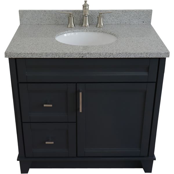 37 in. Single Vanity in Dark Gray Finish with Gray Granite and Oval Sink- Right Door/Center Sink