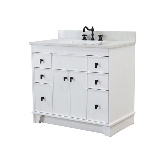 39 in. Single Sink Vanity in White finish with Engineered Quartz Top