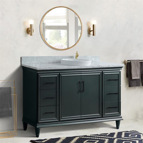 61" Single Sink Vanity in Dark Gray Finish and White Carrara Marble and Round Sink