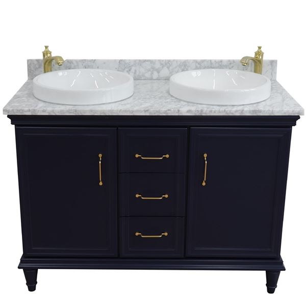 49" Double vanity in Blue finish with White Carrara and round sink