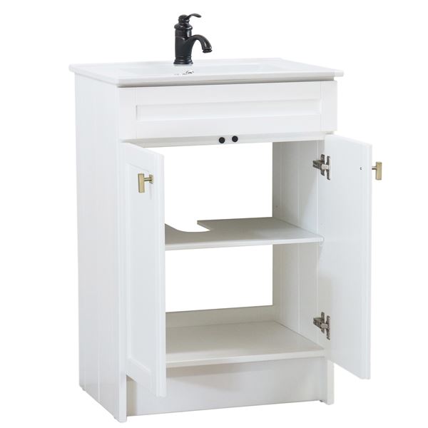 24 in. Single Sink Foldable Vanity Cabinet in White with White Ceramic Top