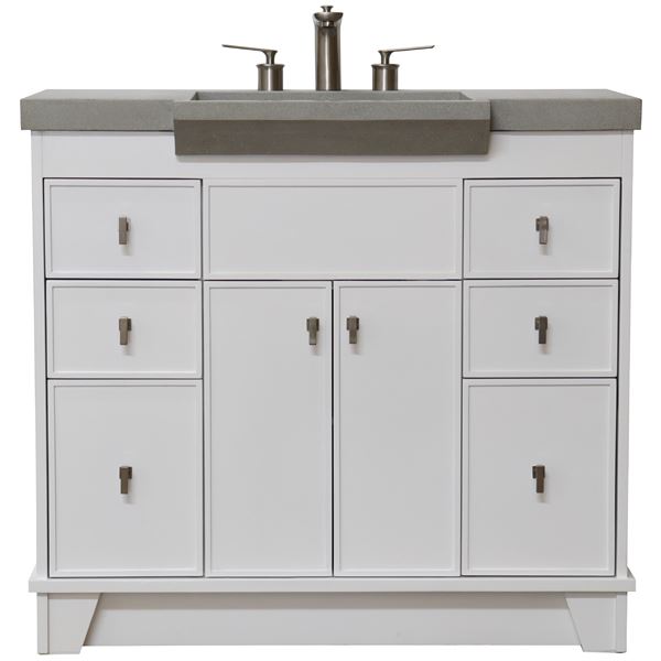39 in Single Sink Vanity white Finish in gray concrete Top