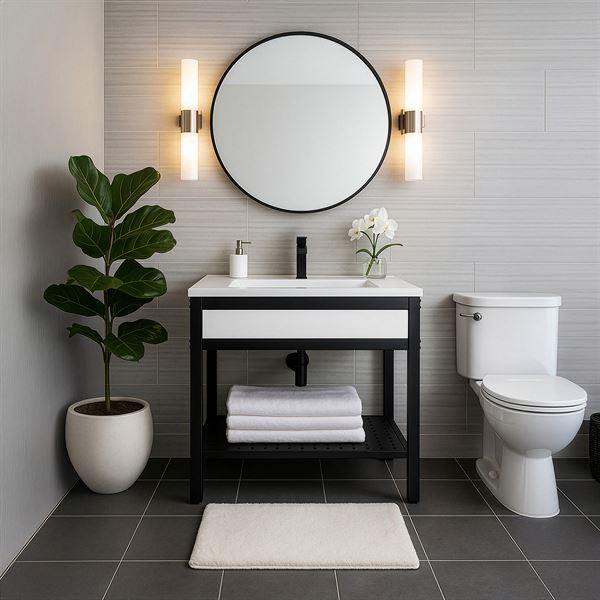 31 in. Single Sink Vanity- Black Metal Frame with White Concrete Rectangular Sink Top