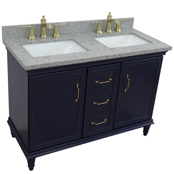 49" Double vanity in Blue finish with Gray granite and rectangle sink