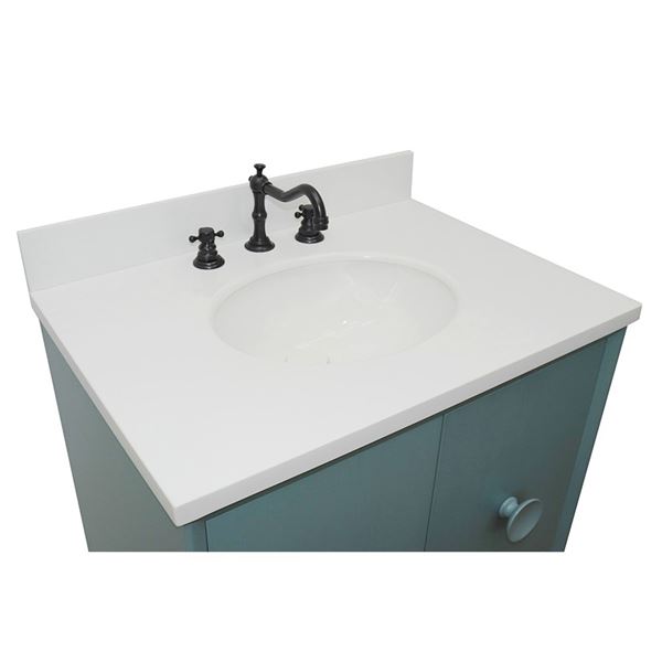31" Single Vanity in Aqua Blue Finish With White Quartz Top and Oval Sink