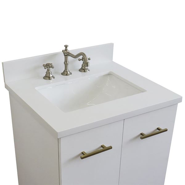 25" Single Sink Vanity in White Finish With White Quartz and Rectangle Sink