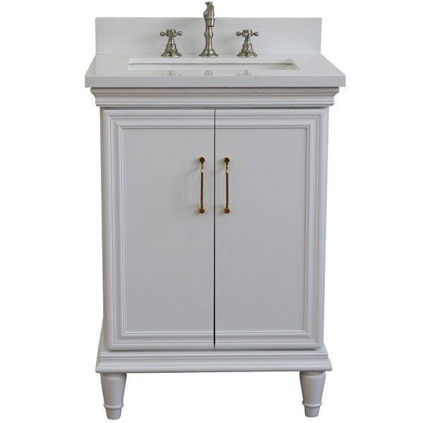 25" Single vanity in White finish with White quartz and rectangle sink