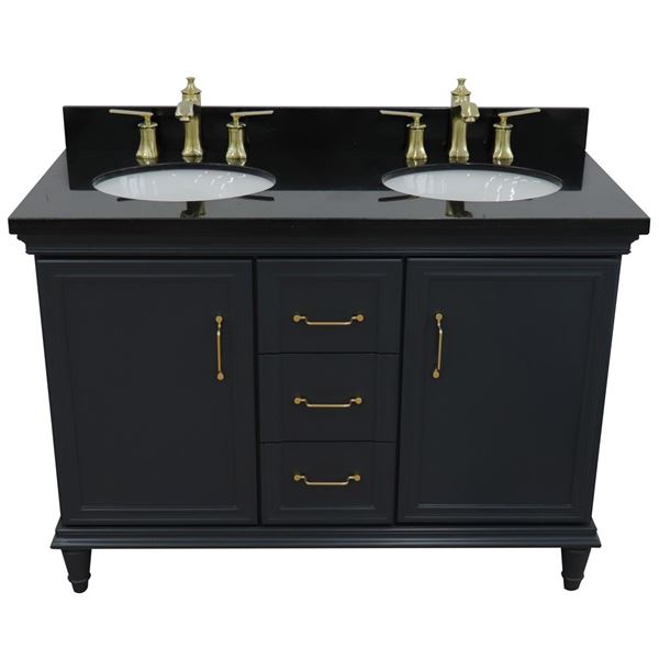 49" Double vanity in Dark Gray finish with Black galaxy and oval sink