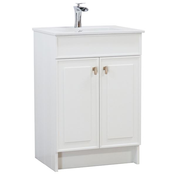 24 in. Single Sink Foldable Vanity Cabinet in White with White Ceramic Top