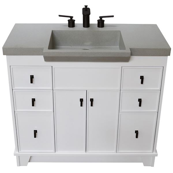 39 in Single Sink Vanity White Finish in Gray Concrete Top
