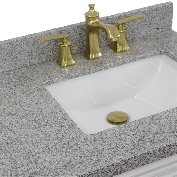 37" Single vanity in White finish with Gray granite and rectangle sink- Right door/Right sink