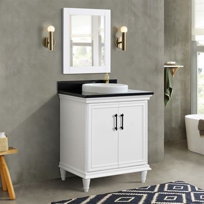 31" Single Vanity in White Finish with Black Galaxy and Round Sink