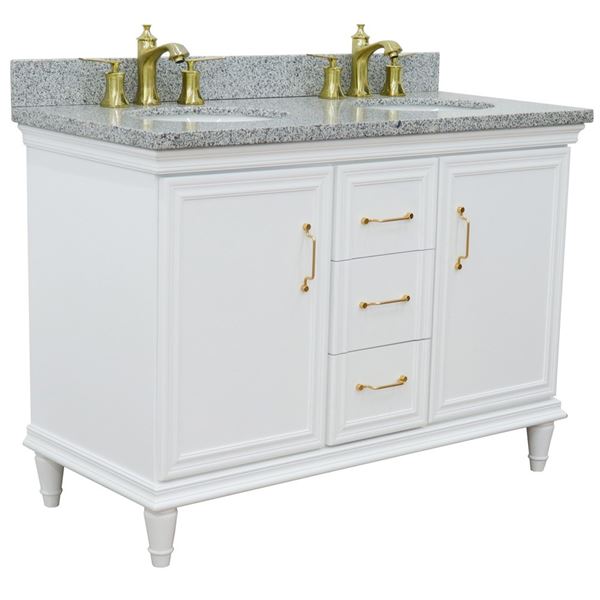 49" Double vanity in White finish with Gray granite and oval sink