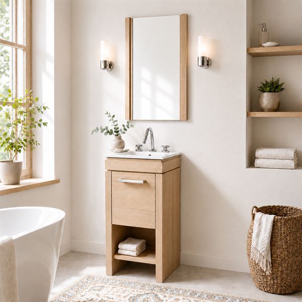 16″ Single Sink Vanity In Neutral With White Ceramic Sink