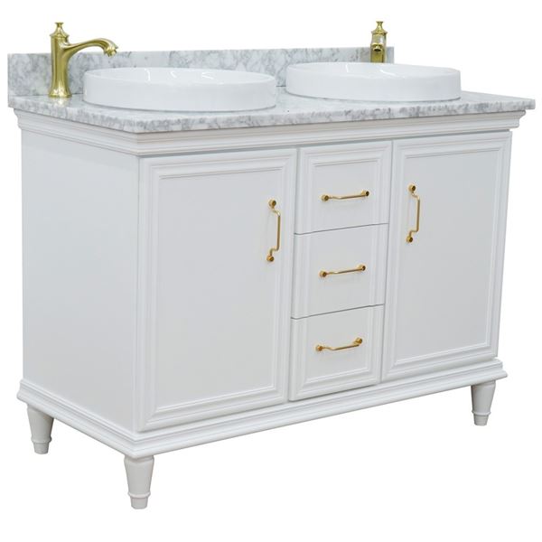 49" Double vanity in White finish with White Carrara and round sink
