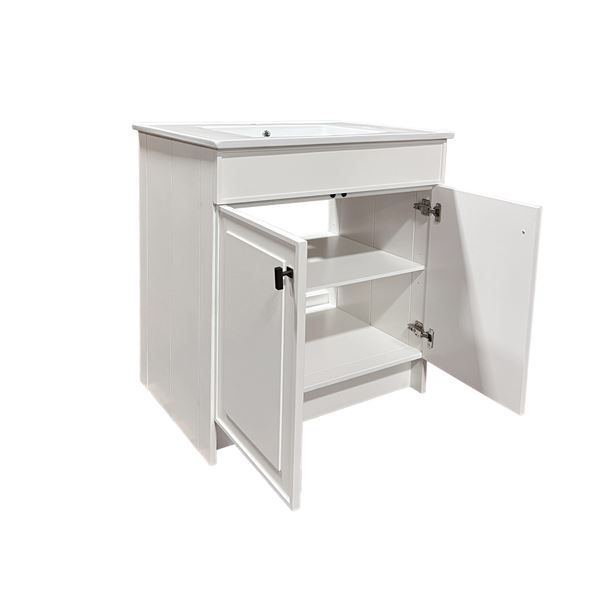 31 in. Single Sink Foldable Vanity Cabinet in White with White Ceramic Top