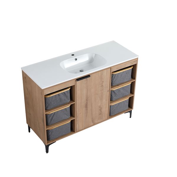 48 in. Single Vanity in Neutral finish with Solid Surface Resin White Sink