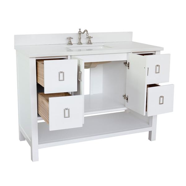 49" Single Vanity in White Finish With White Quartz Top and Rectangle Sink