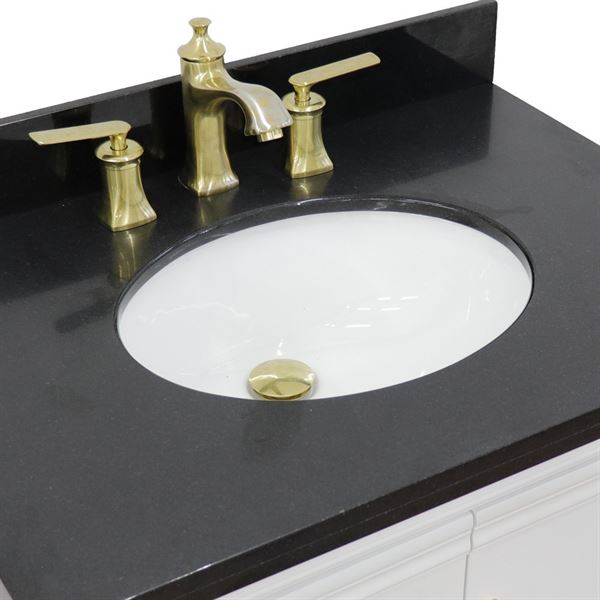 31" Single vanity in White finish with Black galaxy and oval sink