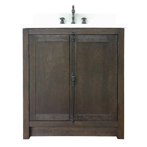 31" Single Vanity in Brown Ash Finish With White Quartz Top and Rectangle Sink