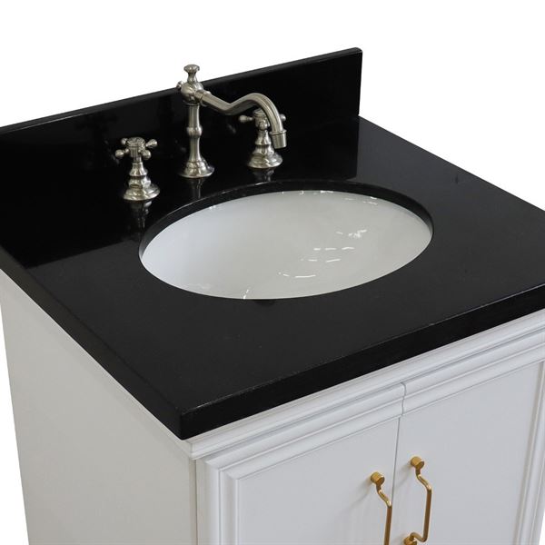 25" Single vanity in White finish with Black galaxy and oval sink
