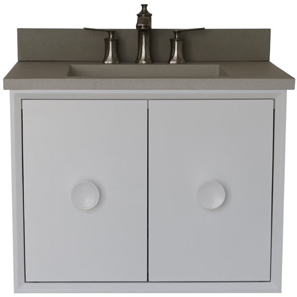 31 in. Single Wall Mount Vanity in White Finish with White Concrete Top and Rectangle Sink, Stora Collection