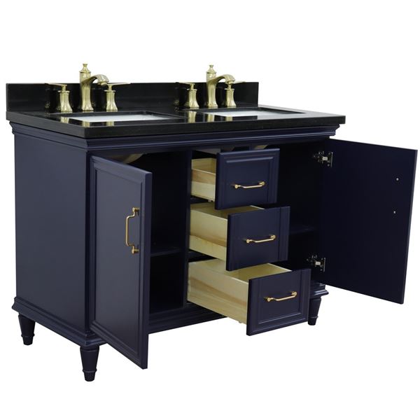 49" Double vanity in Blue finish with Black galaxy and rectangle sink