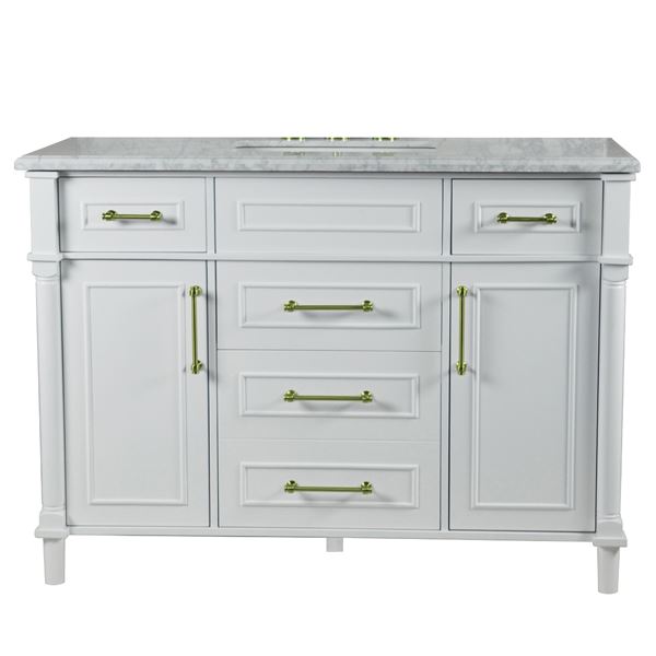 Napa 48 in. Single Vanity in White with White Carrara Marble Top with Gold Hardware