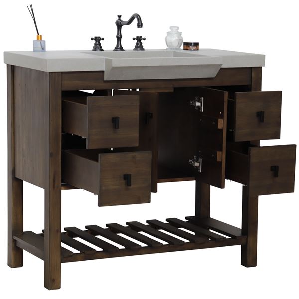 39 in Single Sink Vanity Rustic Wood Finish in gray concrete Top