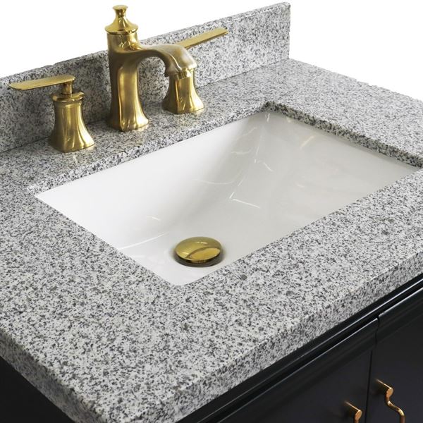 31" Single vanity in Dark Gray finish with Gray granite and rectangle sink