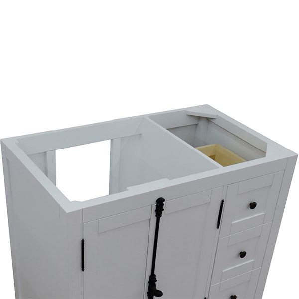 36 in. Single Vanity in Glacier Ash Finish - Cabinet Only - Left Doors, Plantation Collection