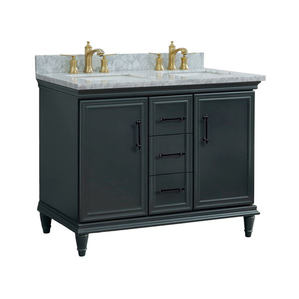 49" Double Vanity in Dark Gray Finish with White Carrara and Rectangle Sink