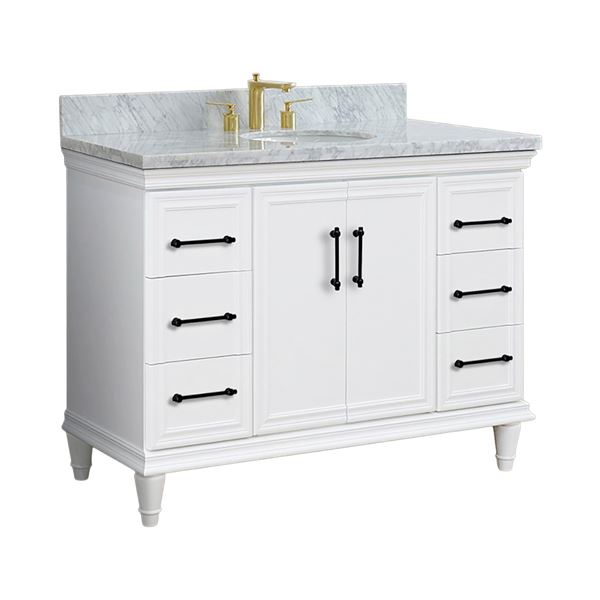 49" Single Sink Vanity in White Finish with White Carrara Marble and and Oval Sink