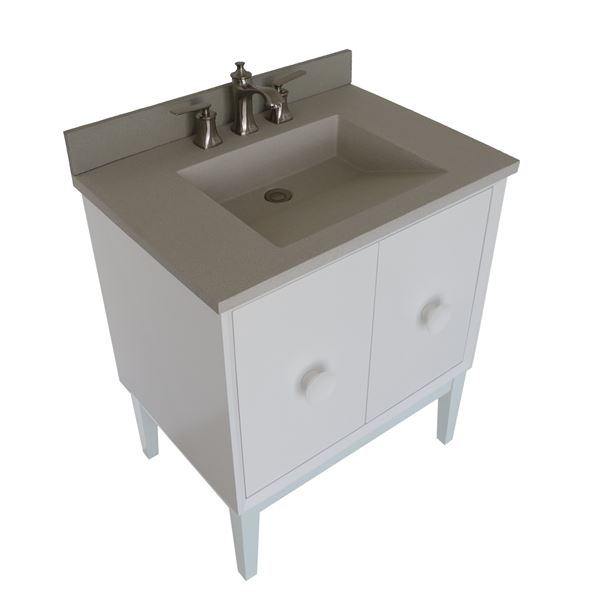 31 in. Single Vanity in White Finish with White Concrete Top and Rectangle Sink