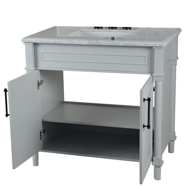 Napa 36 in. Single Vanity in Light Gray with White Carrara Marble Top with Black Hardware