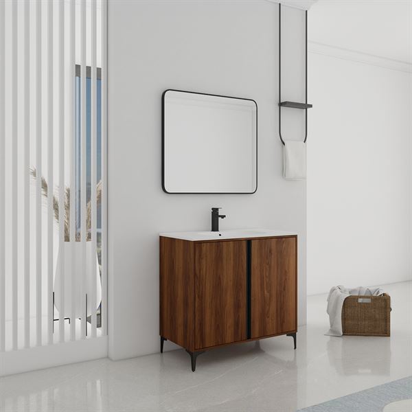39 in. Single Vanity in Brown Walnut finish with Solid Surface Resin White Sink