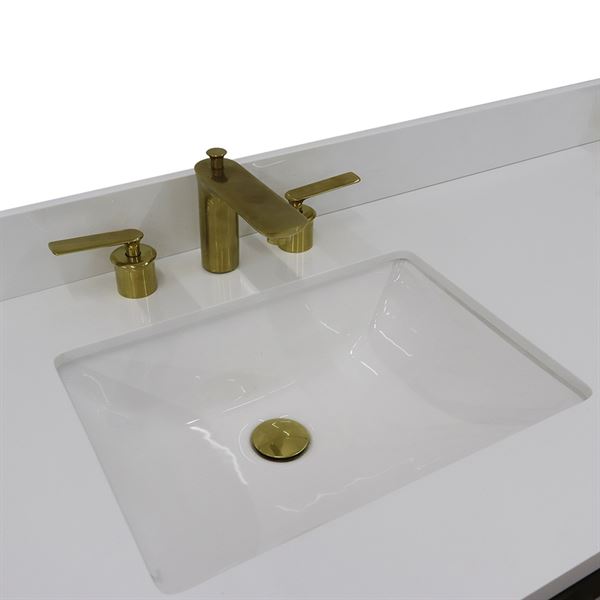 61" Double Sink Vanity in Black Finish With White Quartz and Rectangle Sink