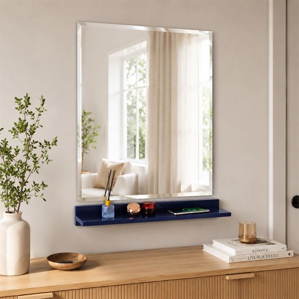 24" Blue Wireless Charging Shelf and Frameless Mirror Set
