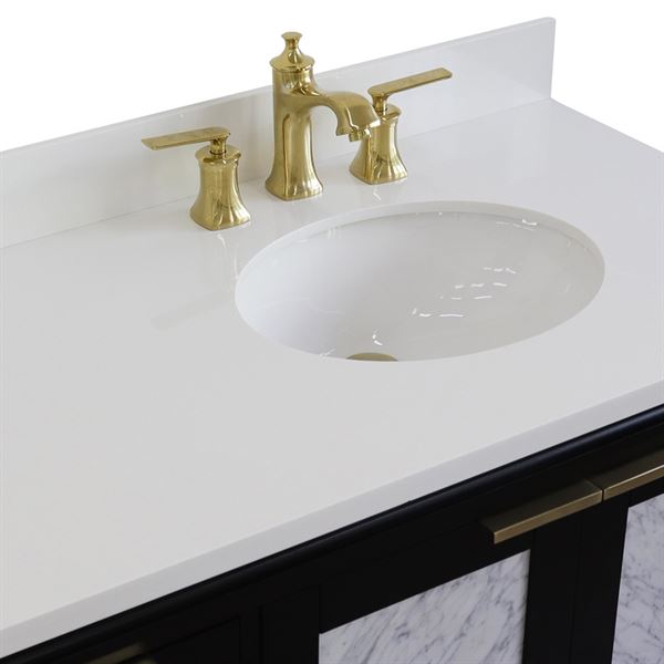 43" Single Vanity in Black Finish With White Quartz and Oval Sink- Right Door/Right Sink
