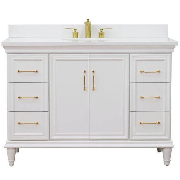 Forli 49 in. Single Sink Vanity in White Finish with White Engineered Stone Top, Oval Sink