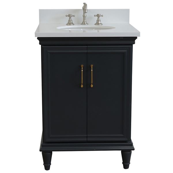 25" Single vanity in Dark Gray finish with White quartz and oval sink