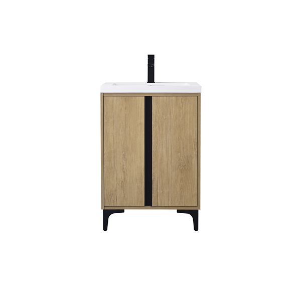 24 in. Single Vanity in Natural Oak finish with Solid Surface Resin White Sink