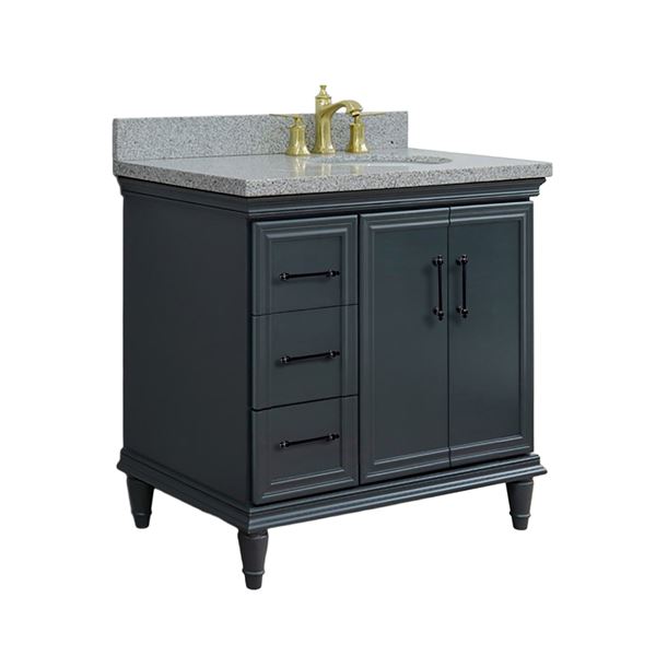 37" Single Vanity in Dark Gray Finish with Gray Granite and Oval Sink- Right Door/Right Sink