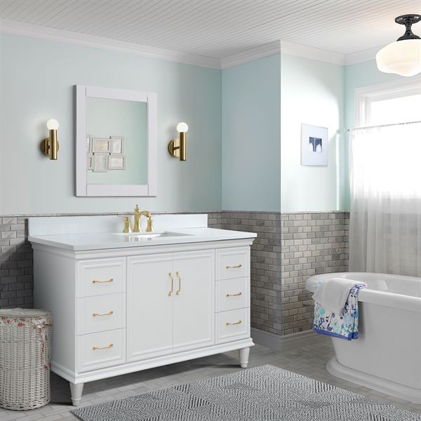 61″ Single Vanity in White Finish with White Quartz and Rectangle Sink