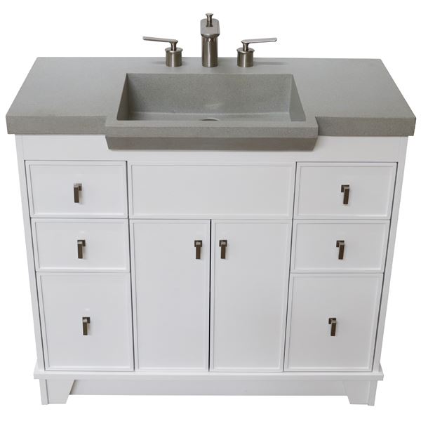 39 in Single Sink Vanity white Finish in gray concrete Top